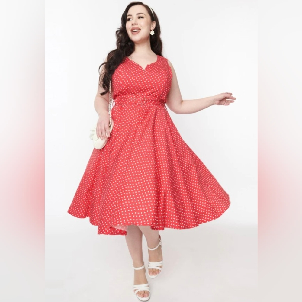 Timeless London Red with White Flowers Dress with Belt UK 22/4X/ US 18